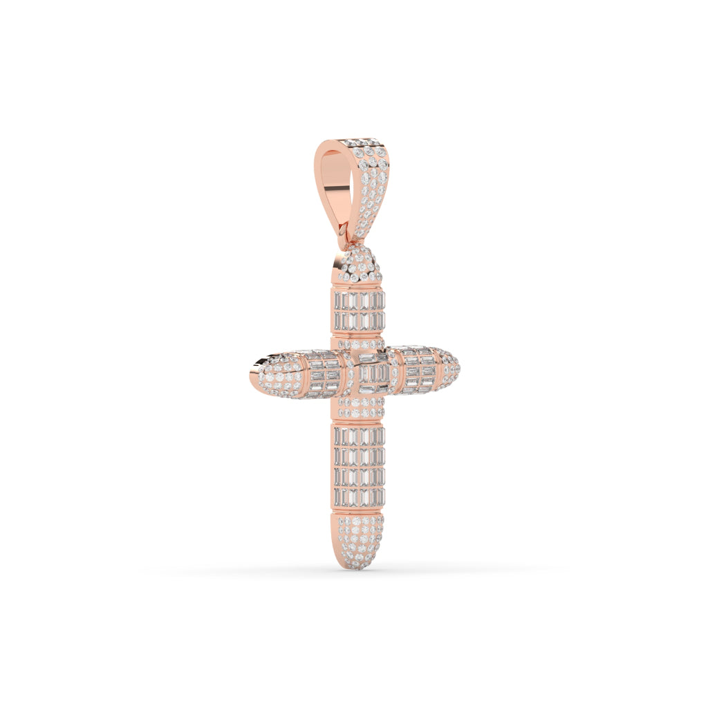 Baguette Bullet Diamond Cross Pendant