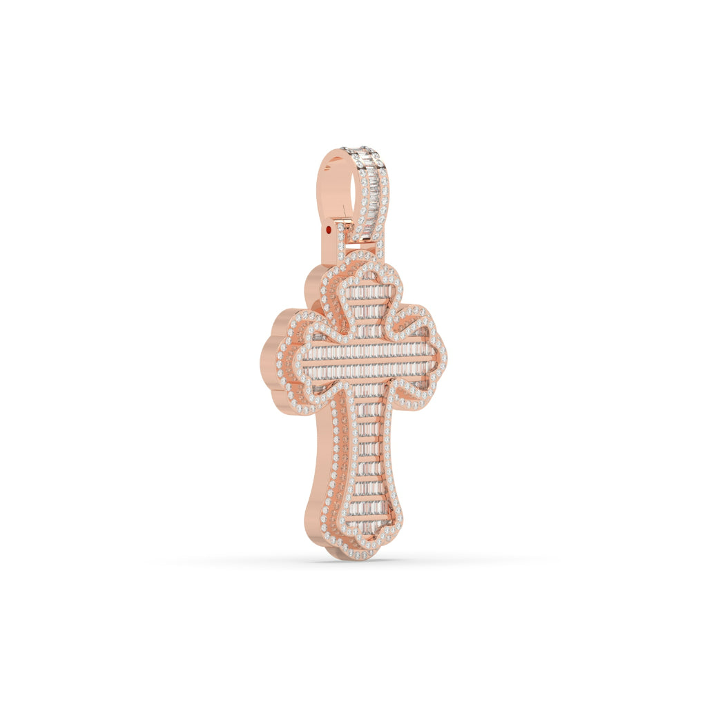 Baguette Diamond Curved Cross Pendant