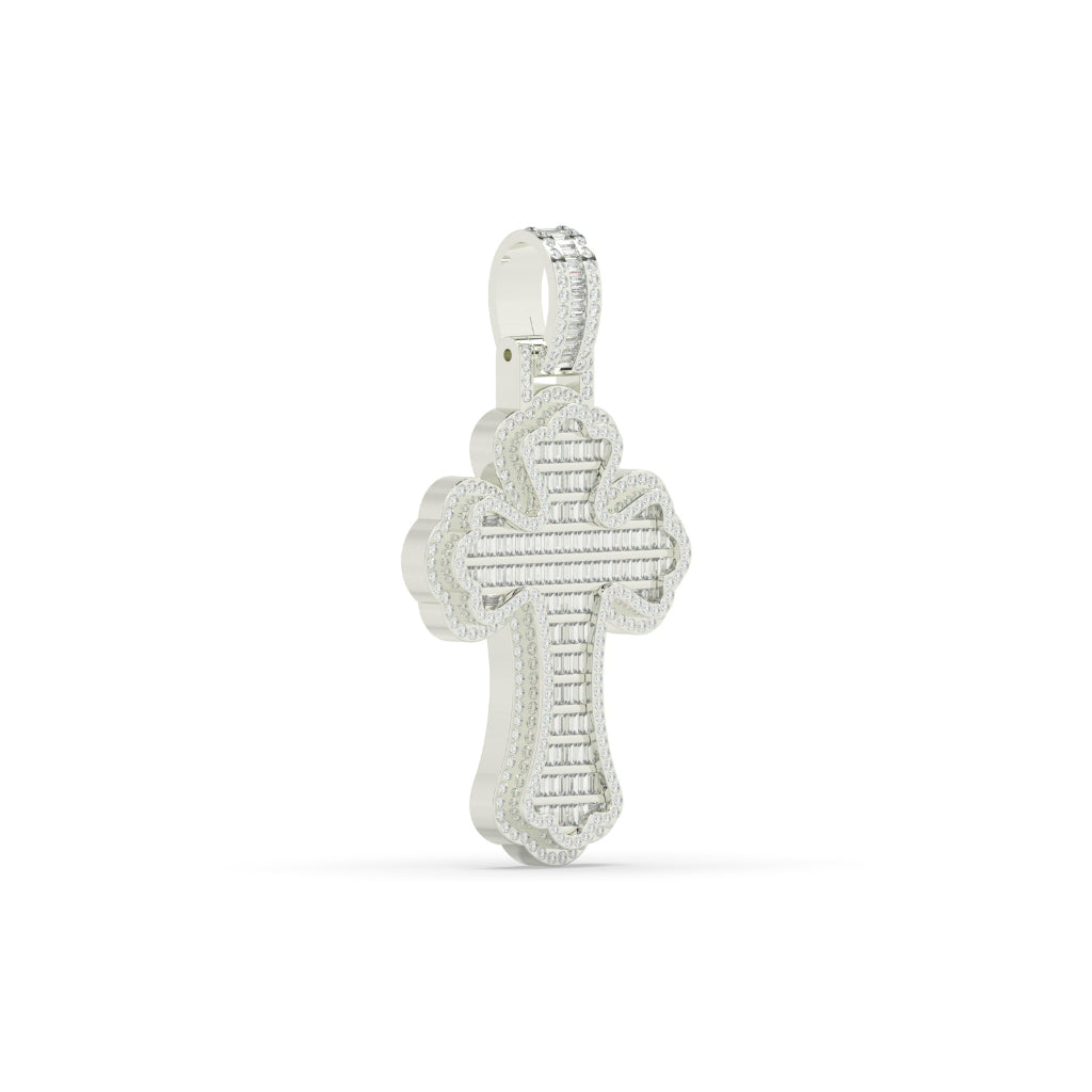 Baguette Diamond Curved Cross Pendant