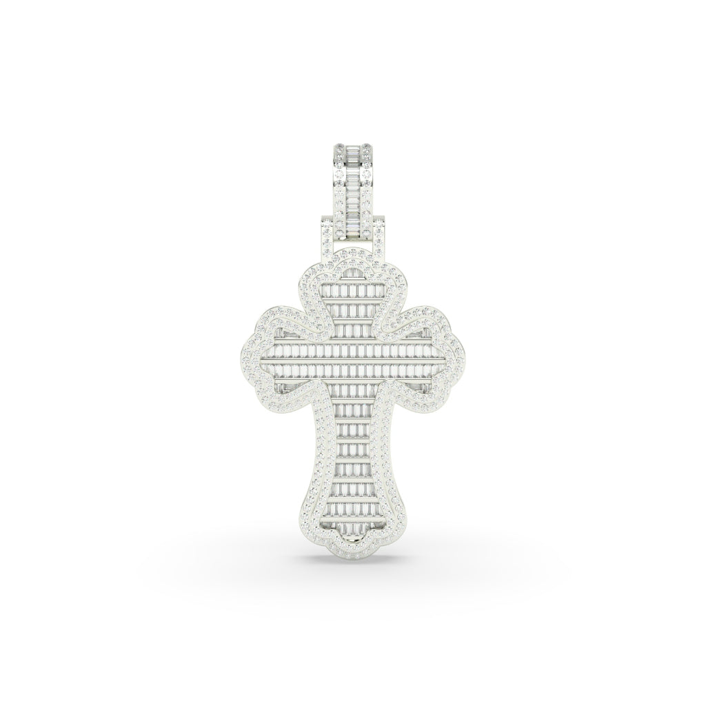 Baguette Diamond Curved Cross Pendant
