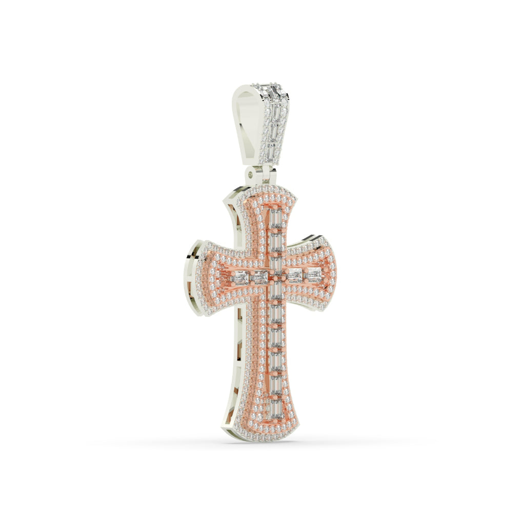 Rose Gold Baguette Cross Pendant