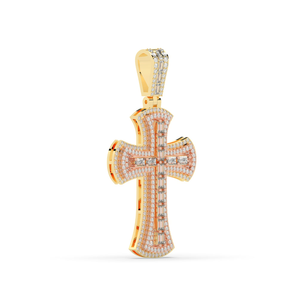 Rose Gold Baguette Cross Pendant