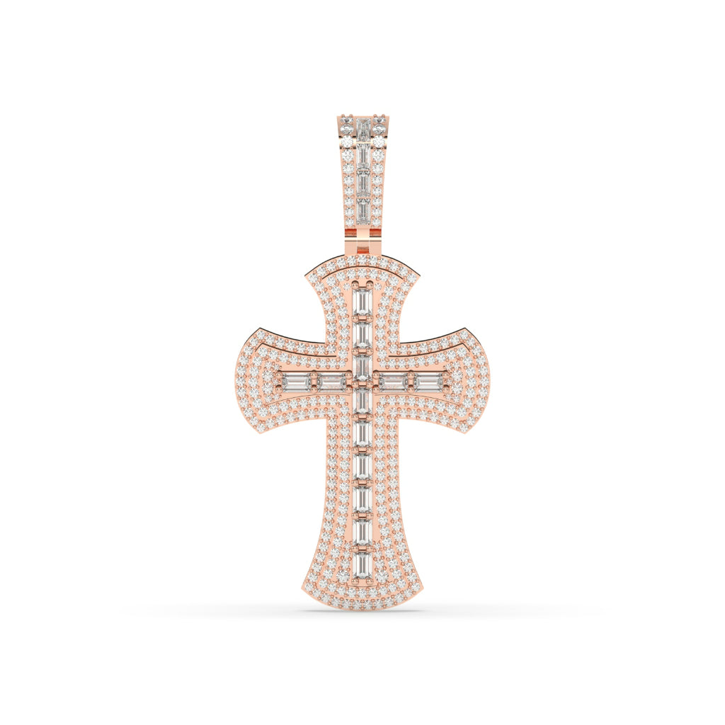Rose Gold Baguette Cross Pendant