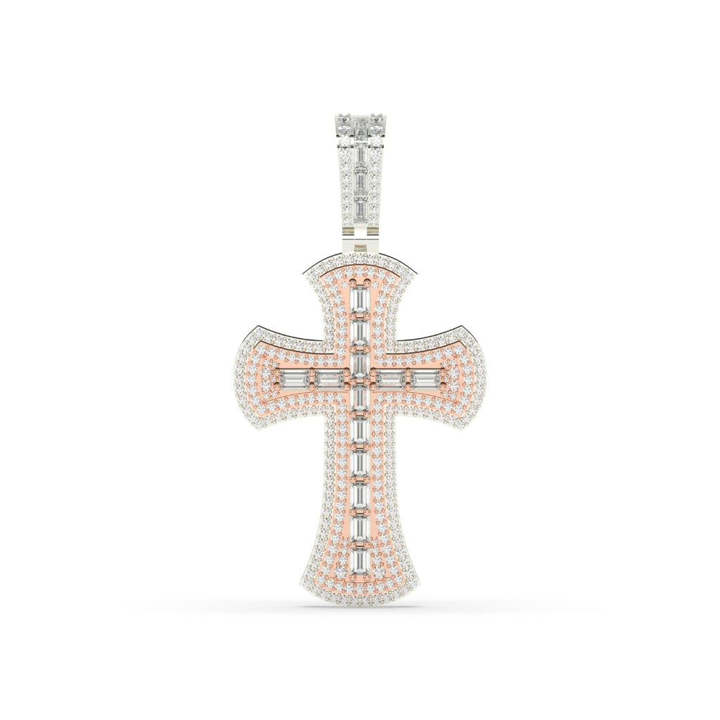 Rose Gold Baguette Cross Pendant