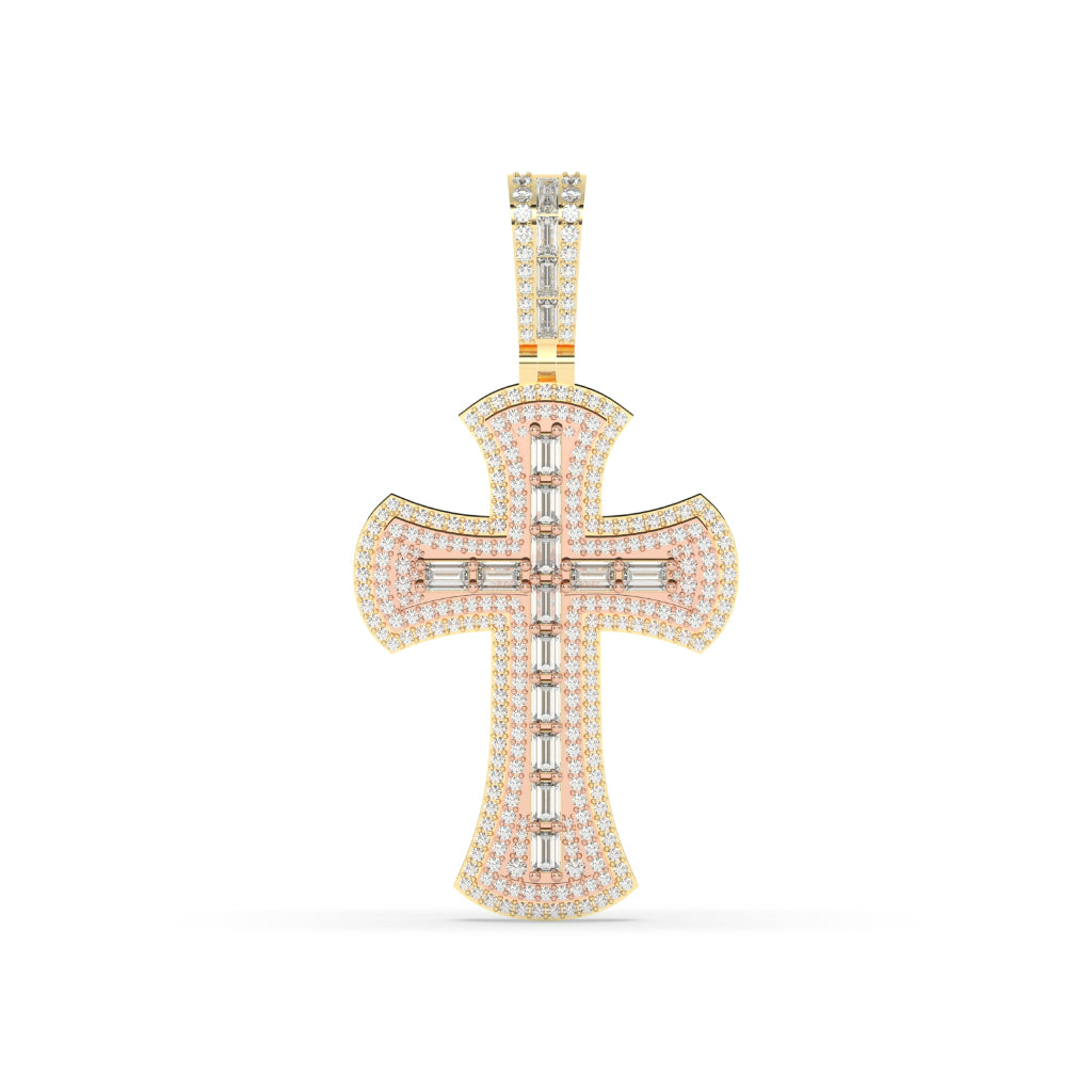 Rose Gold Baguette Cross Pendant