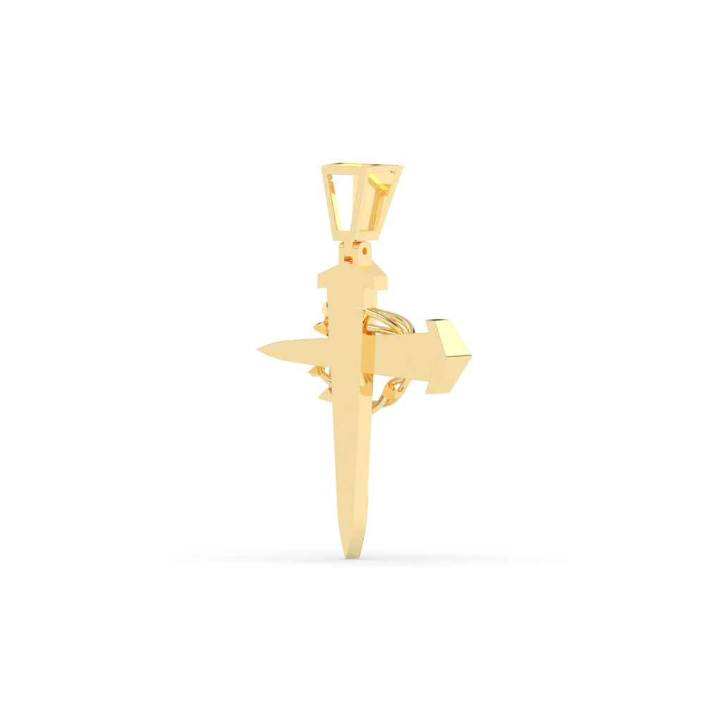 Gold Nail Cross Pendant with Crown of Thorns