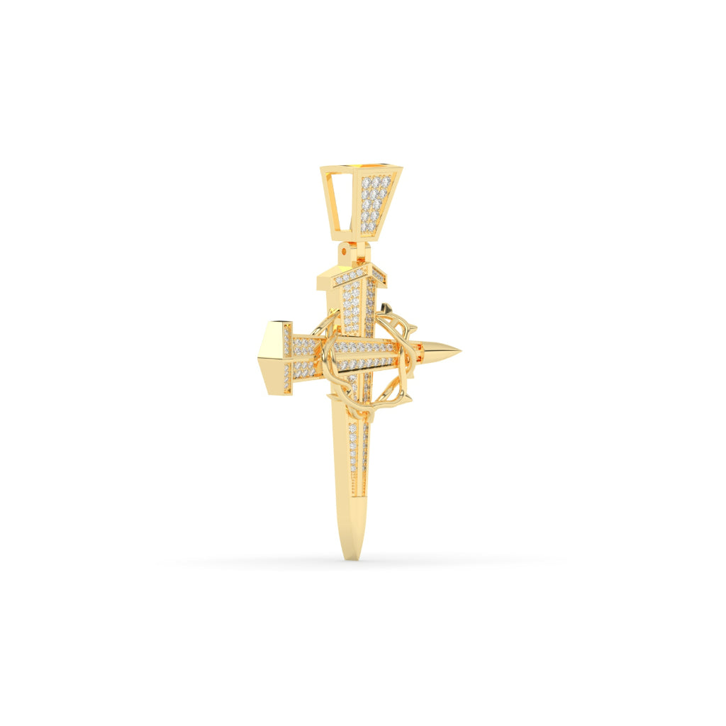 Gold Nail Cross Pendant with Crown of Thorns