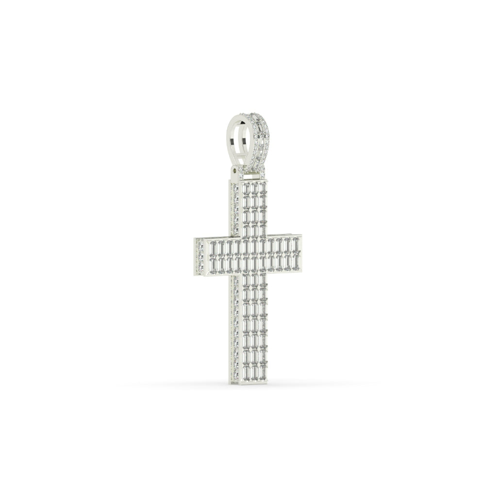 Baguette Diamond Grid Cross Pendant