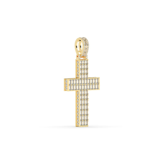 Baguette Diamond Grid Cross Pendant