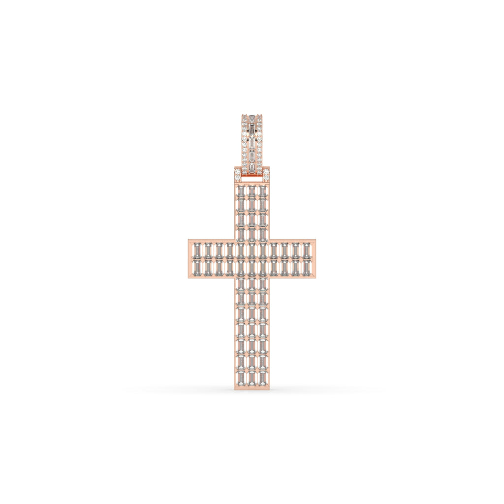 Baguette Diamond Grid Cross Pendant