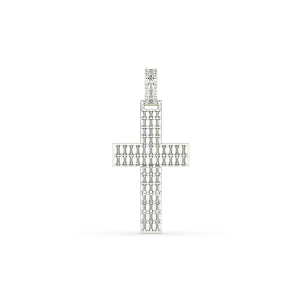 Baguette Diamond Grid Cross Pendant