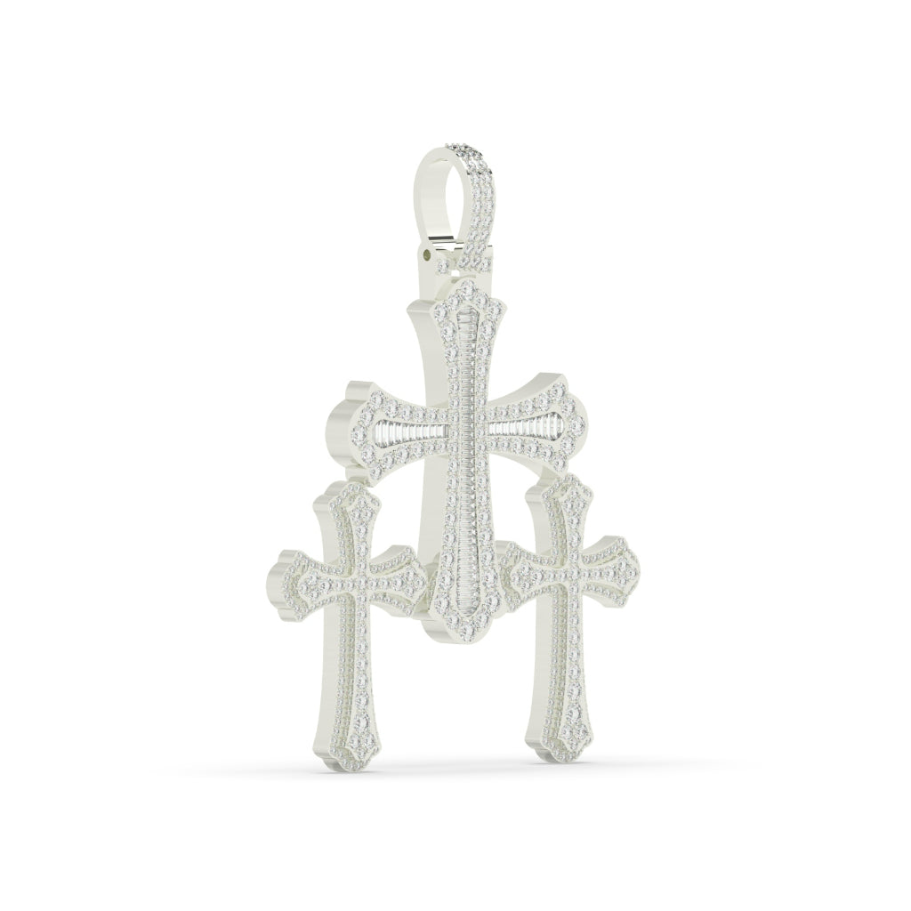 Triple Cross Diamond Statement Pendant