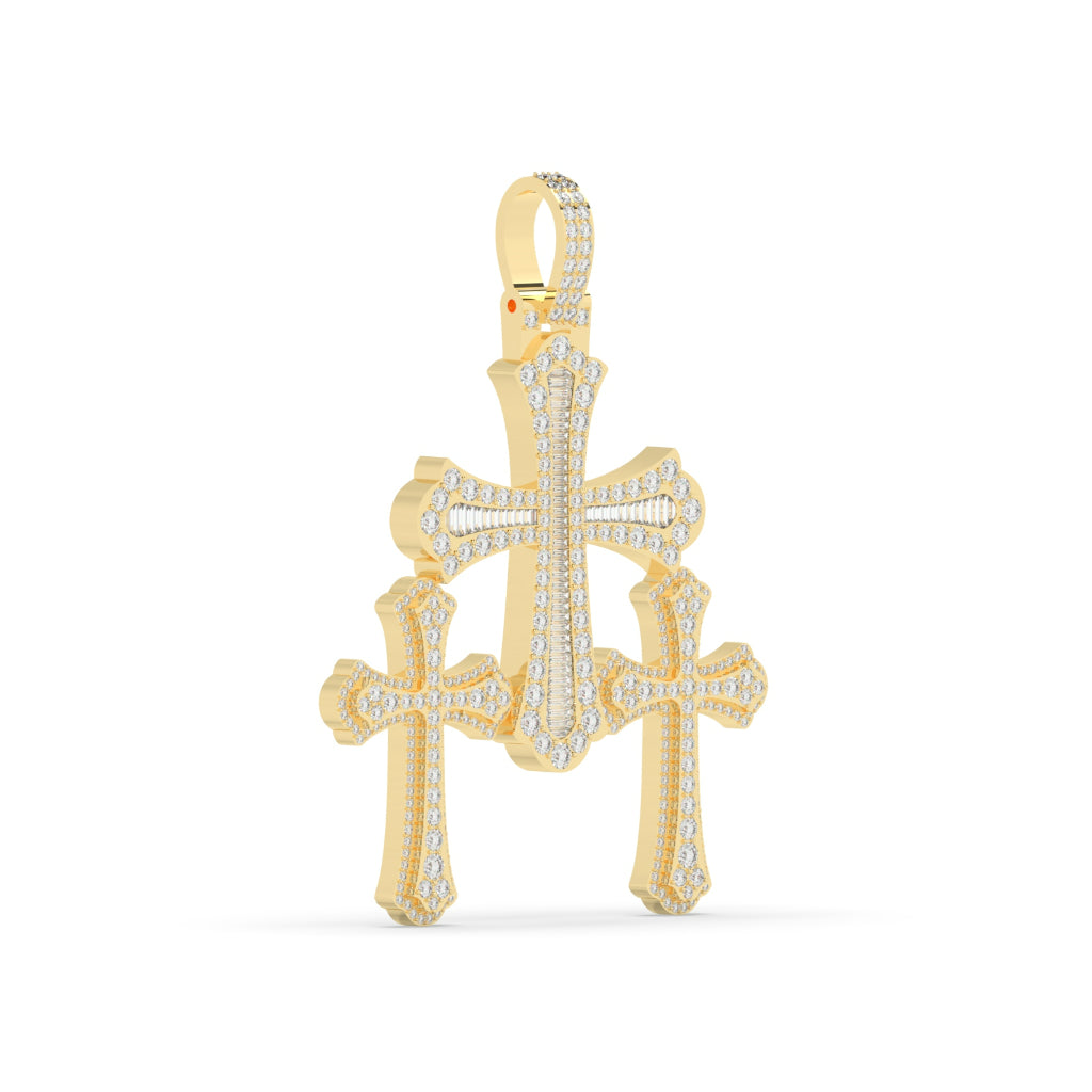 Triple Cross Diamond Statement Pendant