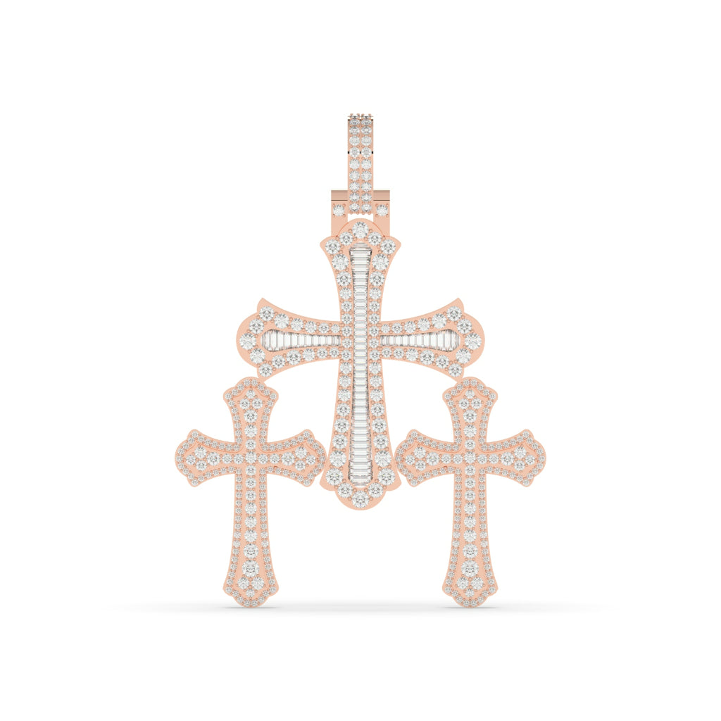 Triple Cross Diamond Statement Pendant