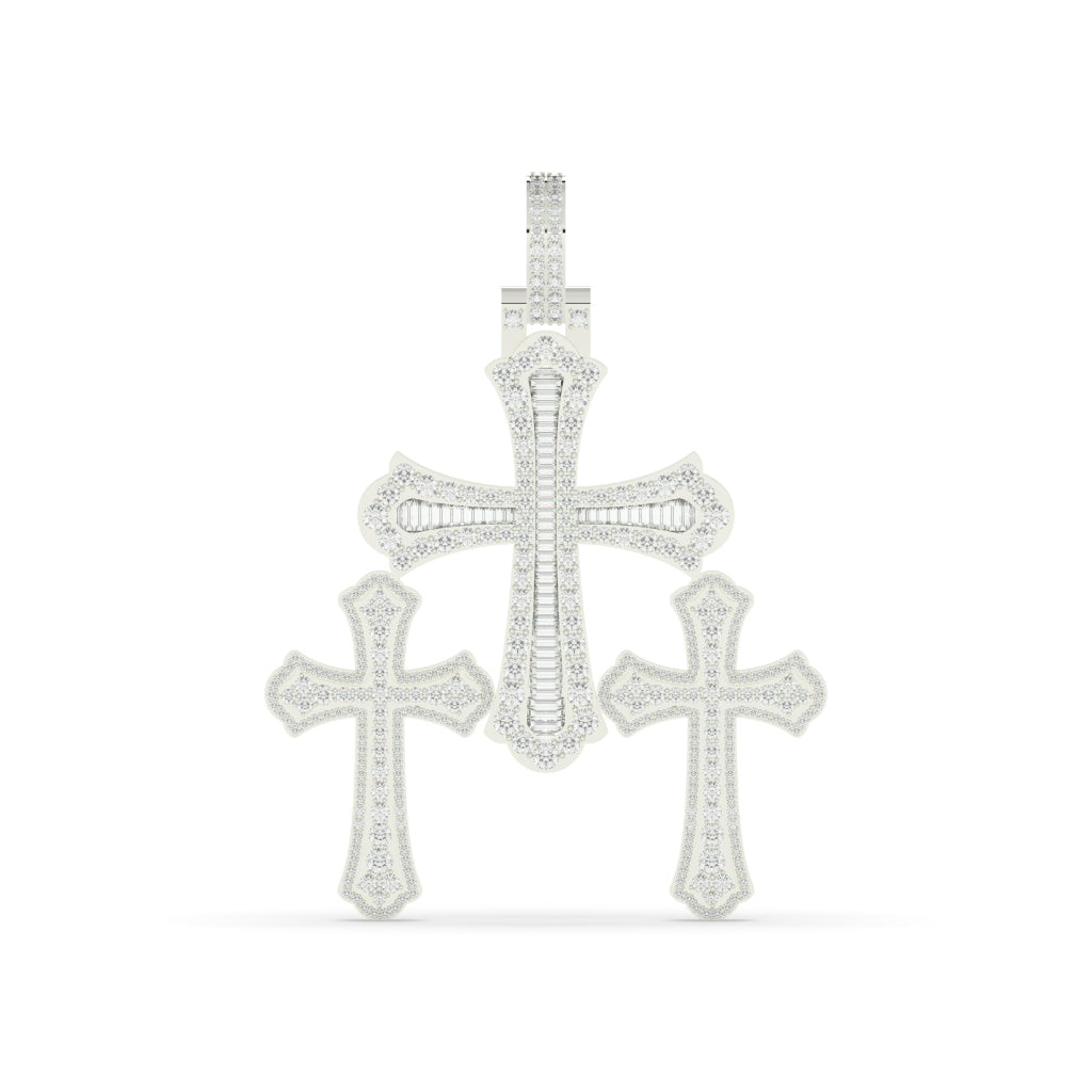 Triple Cross Diamond Statement Pendant