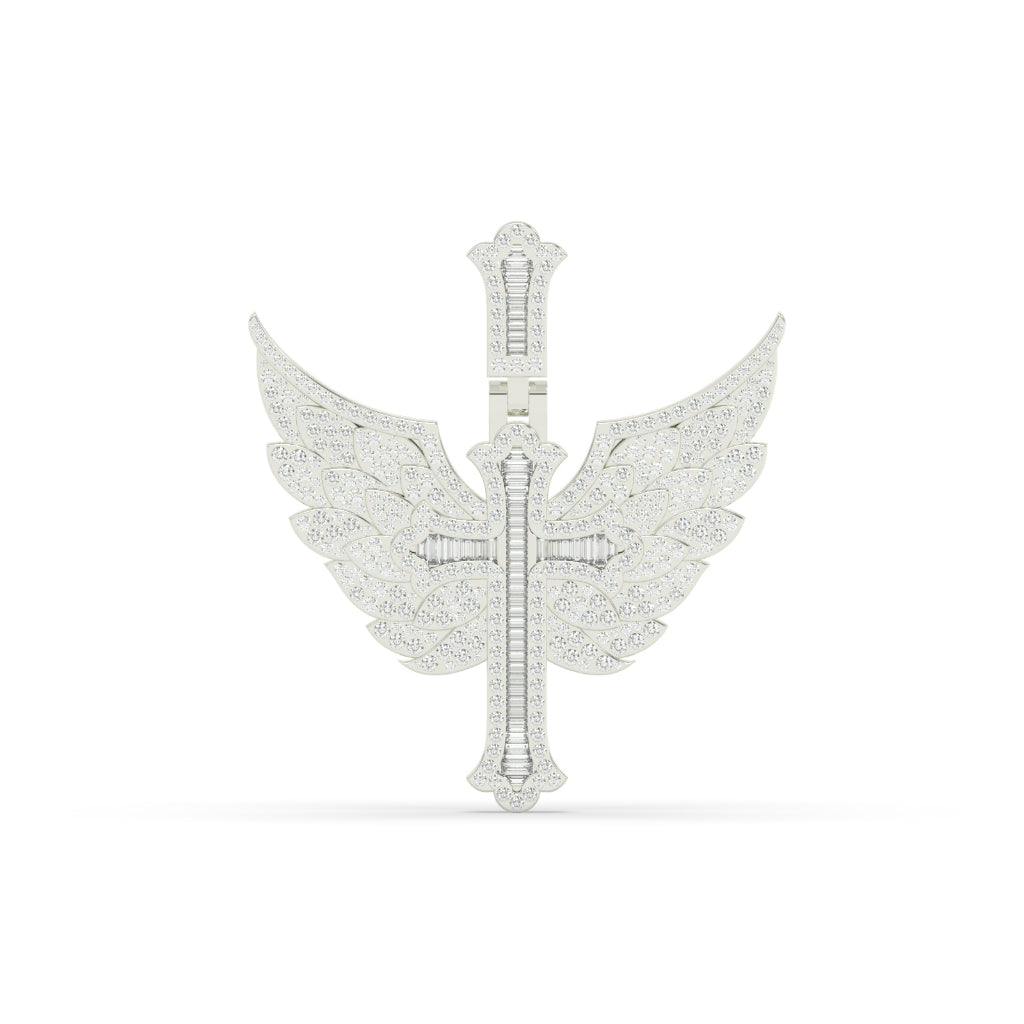 Angel Wings Baguette Cross Pendant