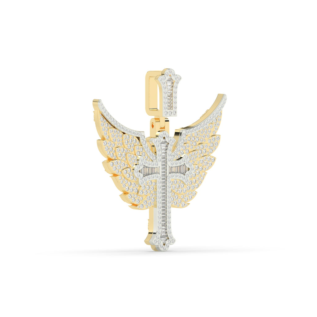 Angel Wings Baguette Cross Pendant