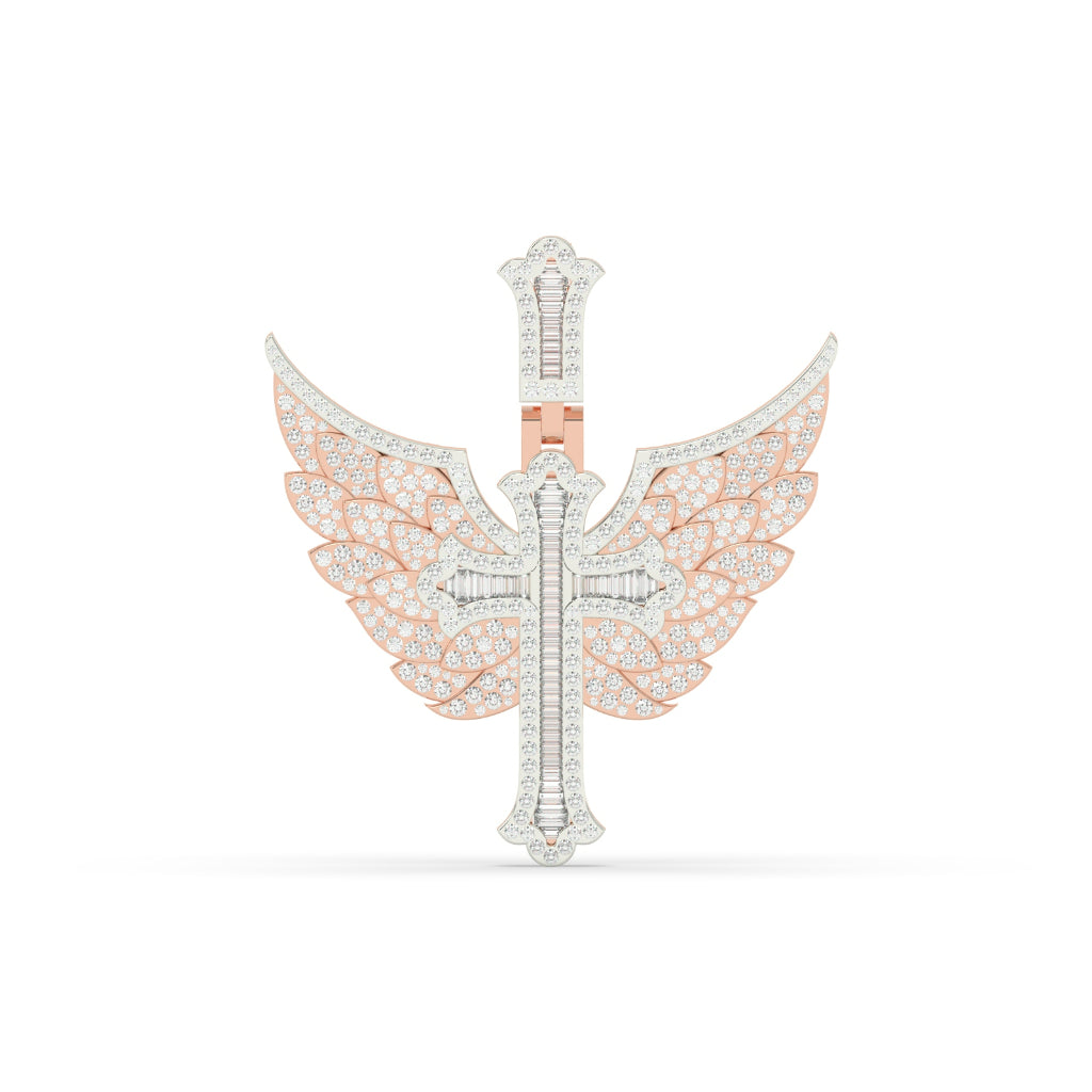 Angel Wings Baguette Cross Pendant