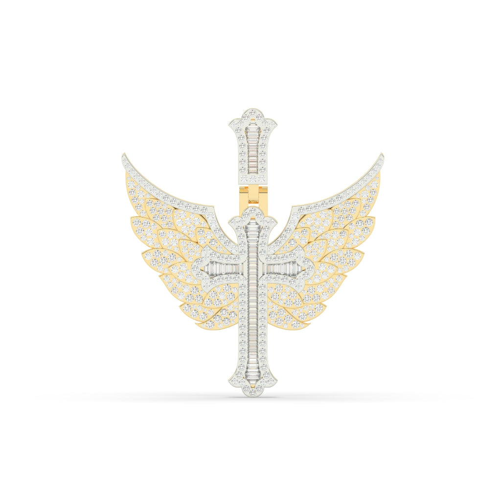 Angel Wings Baguette Cross Pendant