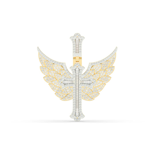 Angel Wings Baguette Cross Pendant