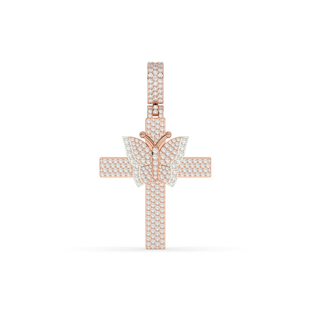 Butterfly Accent Diamond Cross Pendant