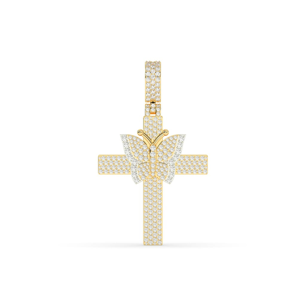 Butterfly Accent Diamond Cross Pendant