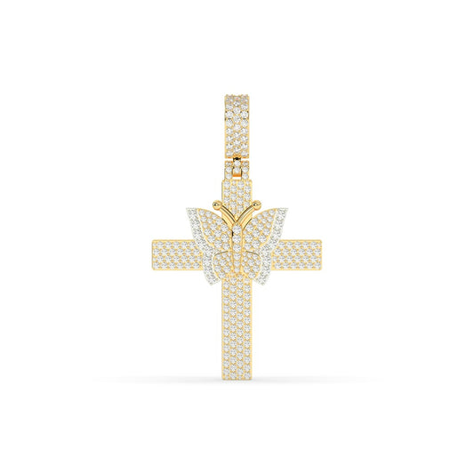 Butterfly Accent Diamond Cross Pendant