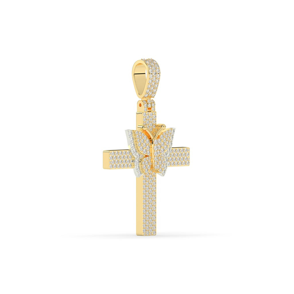 Butterfly Accent Diamond Cross Pendant