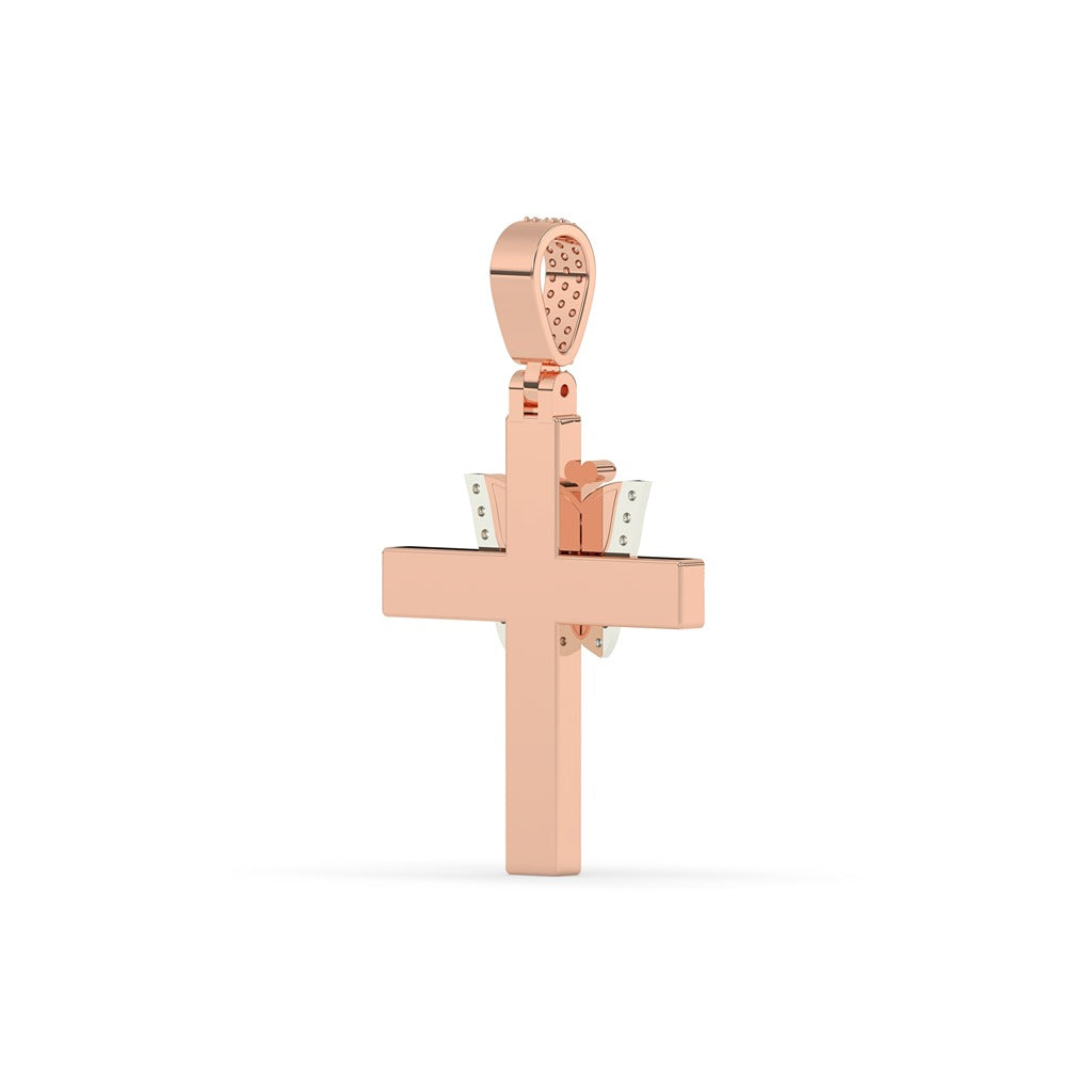 Butterfly Accent Diamond Cross Pendant