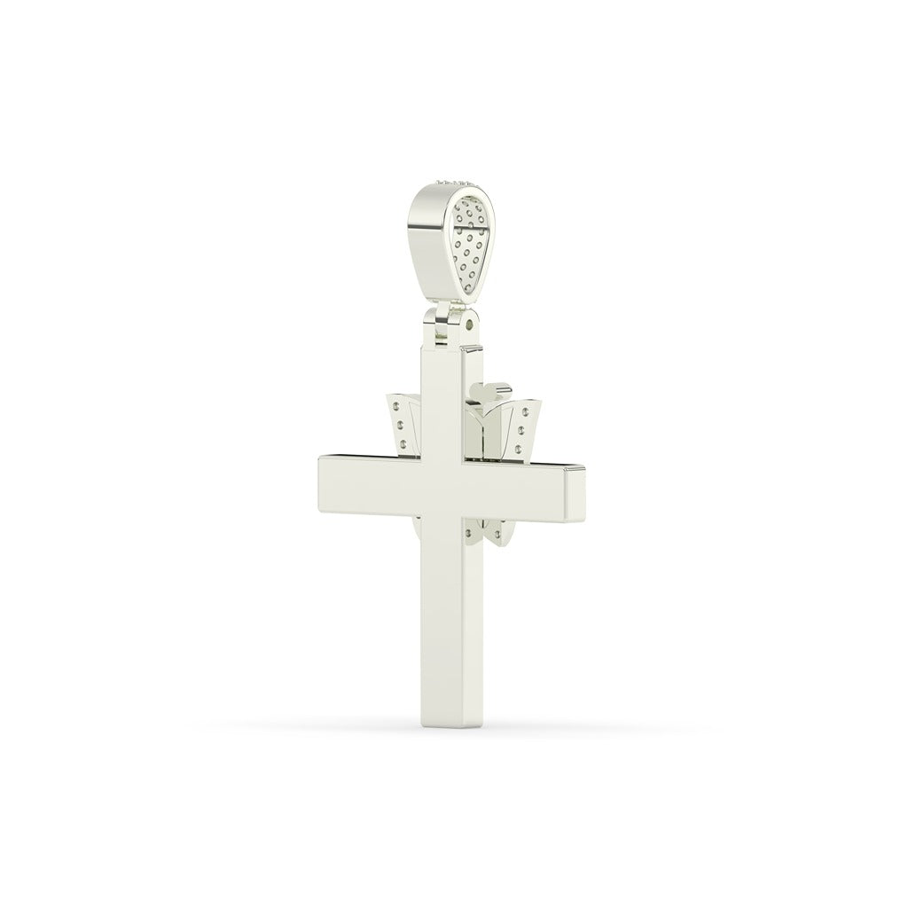 Butterfly Accent Diamond Cross Pendant