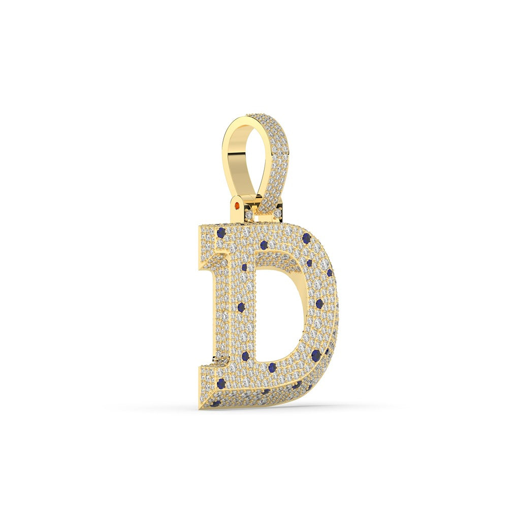 Iced Blue Dot D Pendant