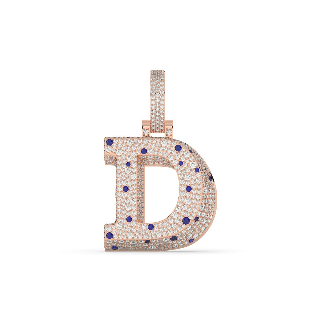 Iced Blue Dot D Pendant
