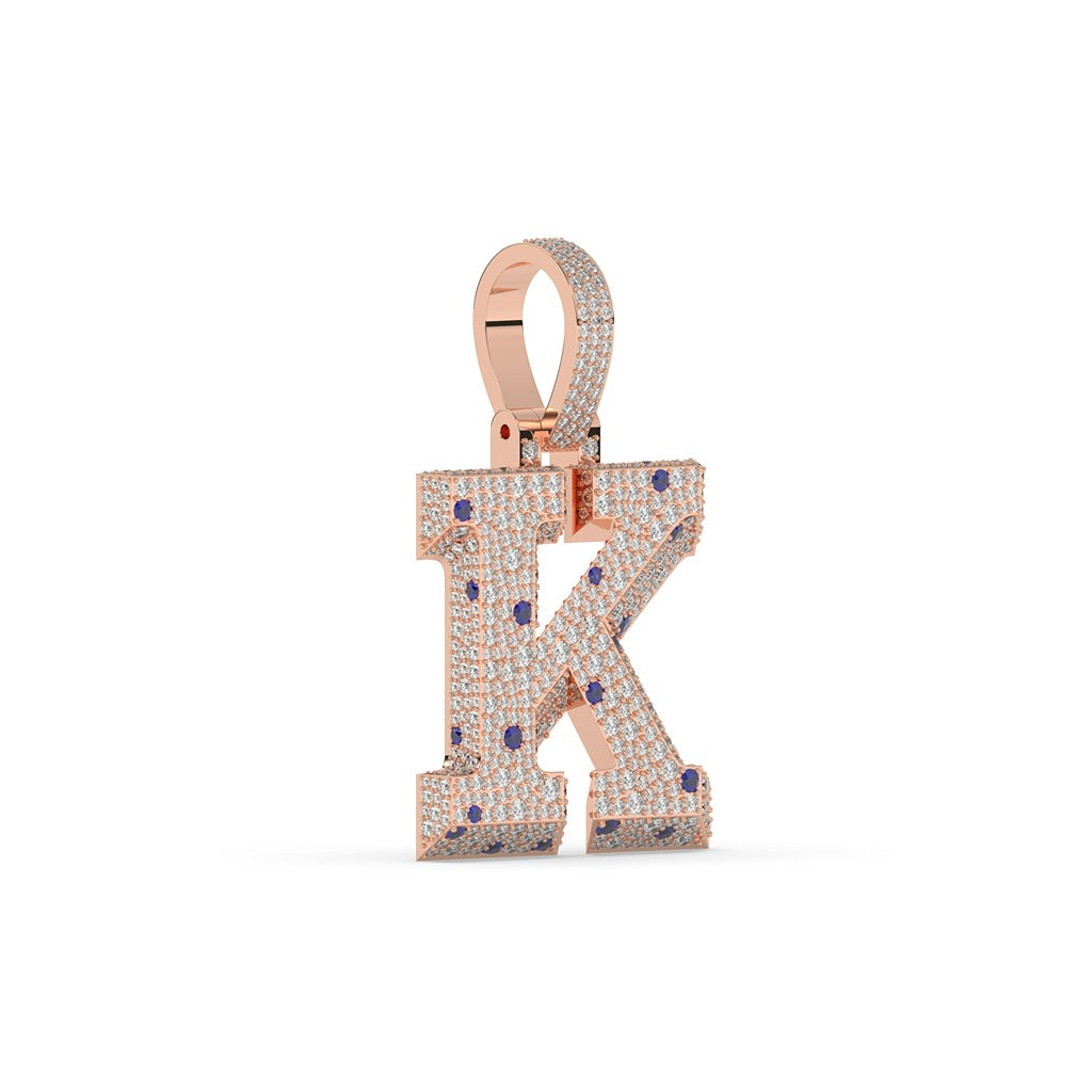 K Letter Iced Diamond Pendant
