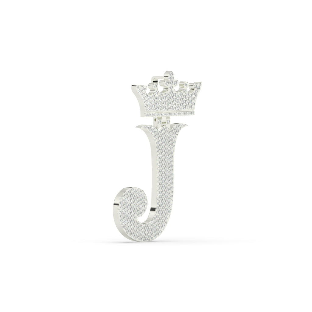 Crowned J Iced Letter Pendant
