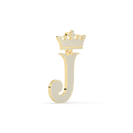 Crowned J Iced Letter Pendant