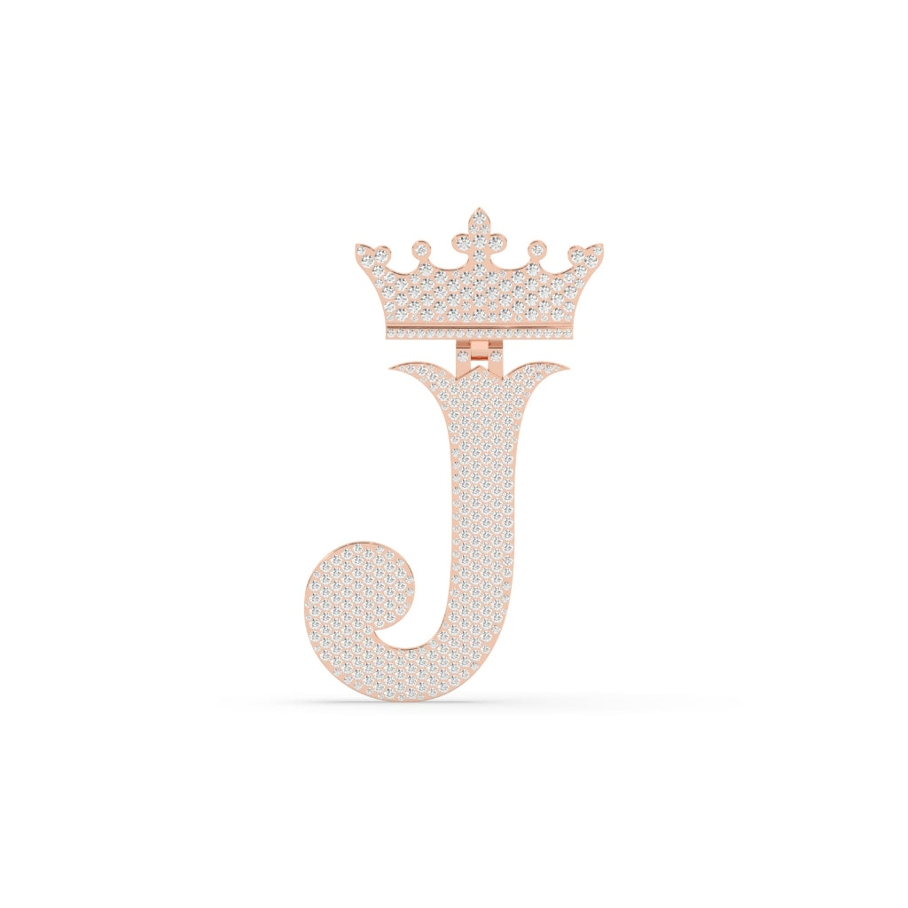 Crowned J Iced Letter Pendant