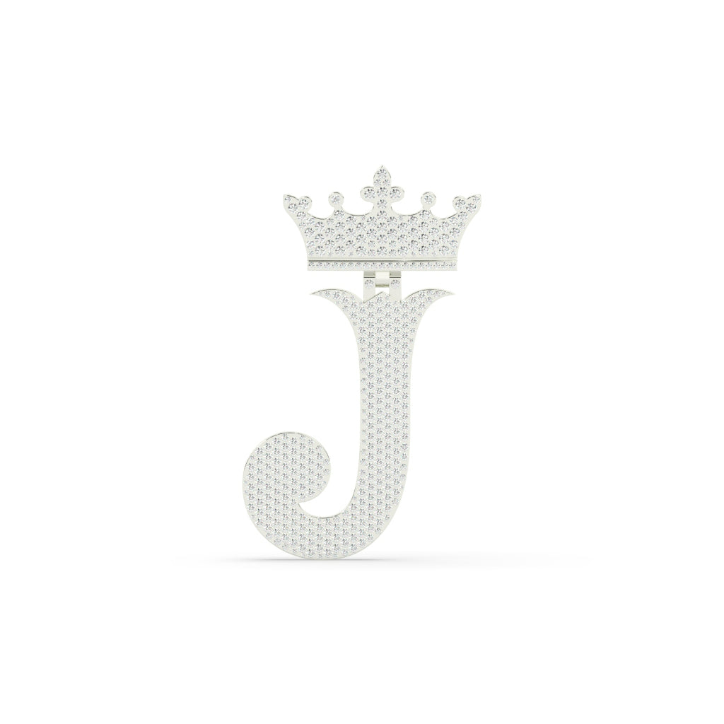 Crowned J Iced Letter Pendant