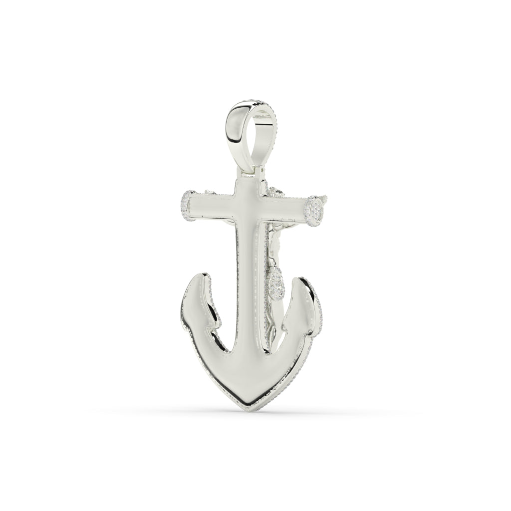 Jesus On Anchor Diamond Pendant