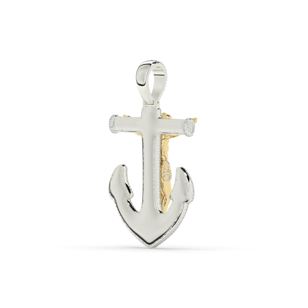 Jesus On Anchor Diamond Pendant