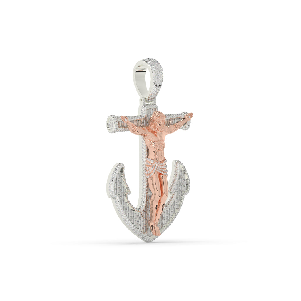 Jesus On Anchor Diamond Pendant