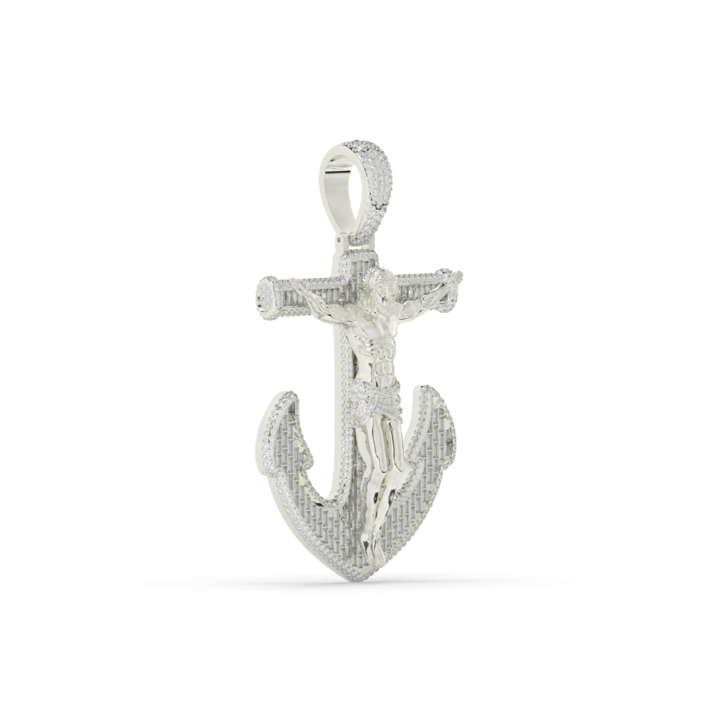 Jesus On Anchor Diamond Pendant
