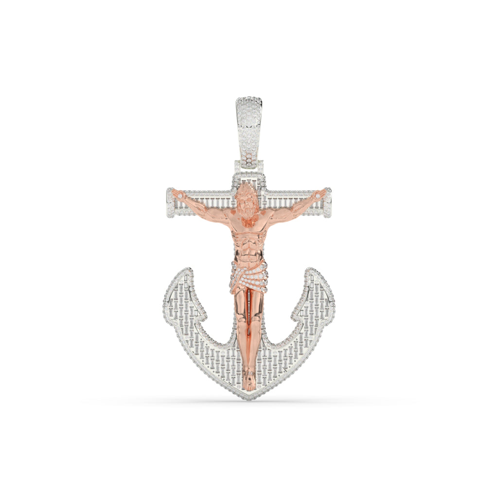 Jesus On Anchor Diamond Pendant