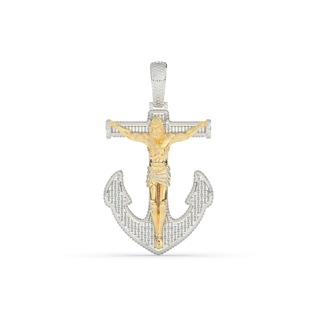 Jesus On Anchor Diamond Pendant
