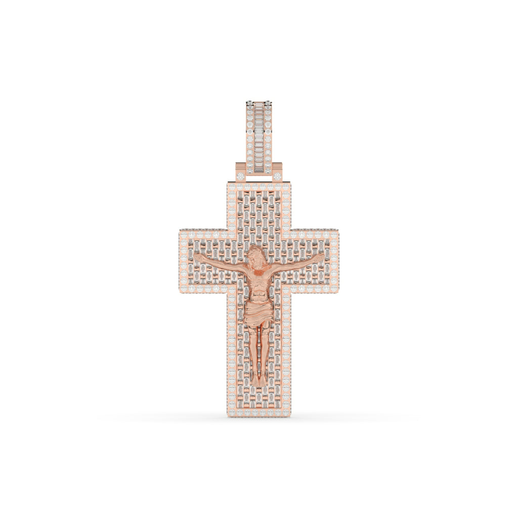 Baguette Jesus Diamond Cross Pendant