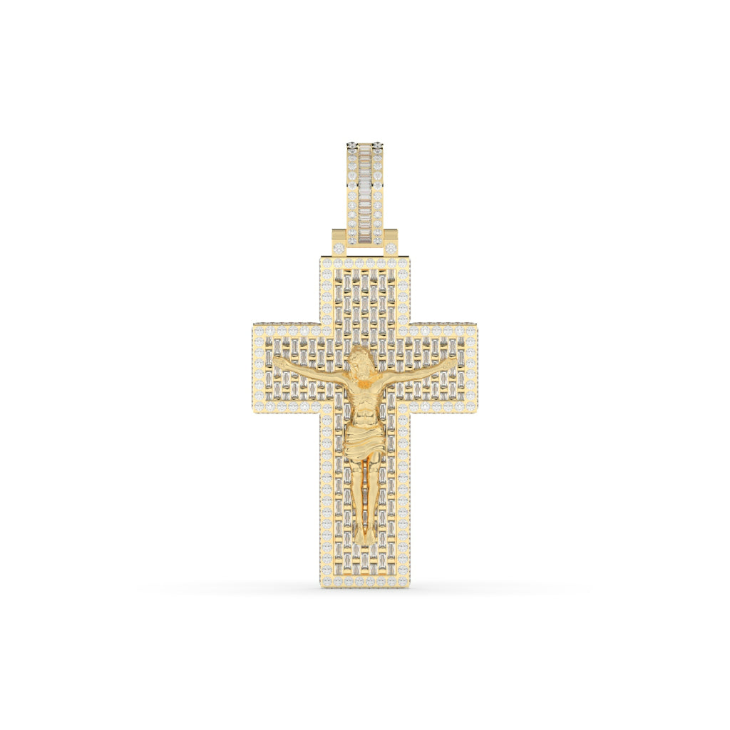 Baguette Jesus Diamond Cross Pendant
