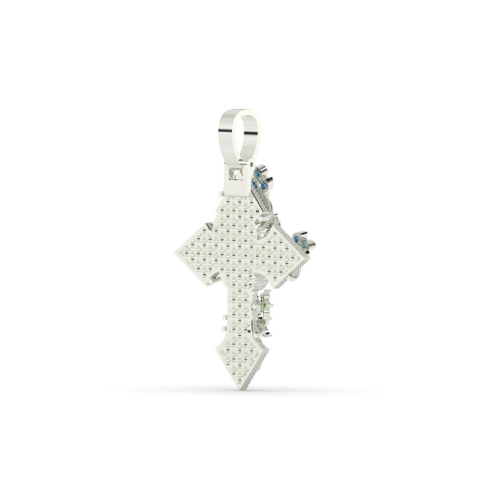 Floral Jesus Gemstone Cross Pendant