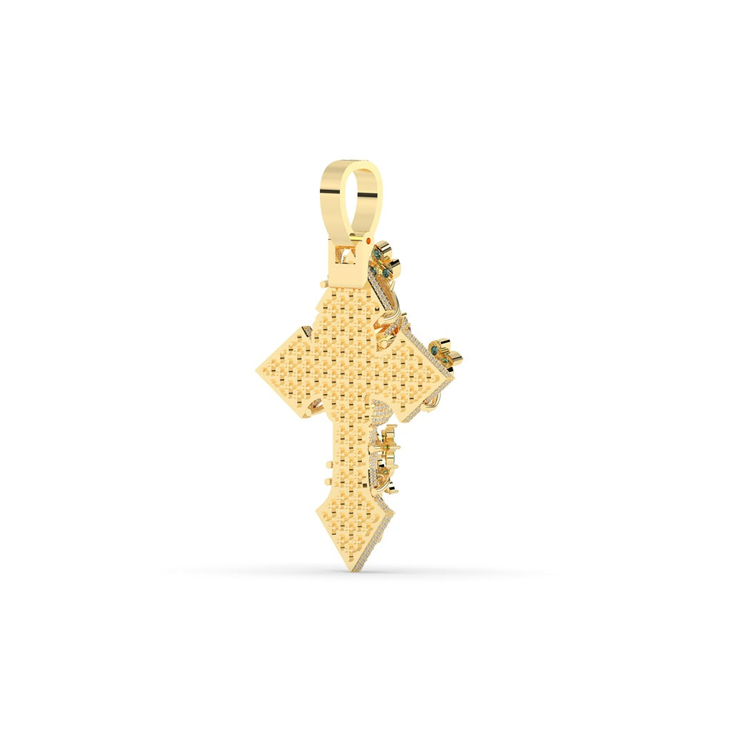 Floral Jesus Gemstone Cross Pendant