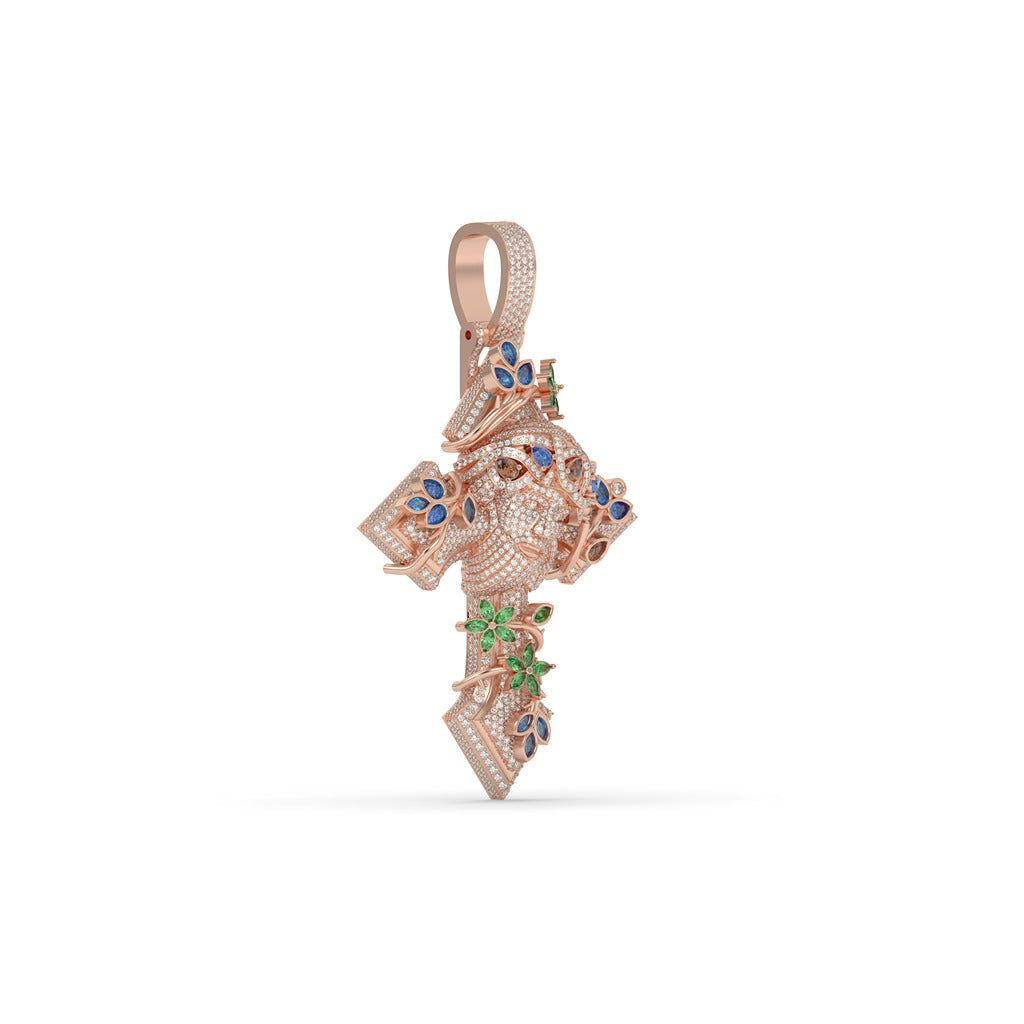 Floral Jesus Gemstone Cross Pendant