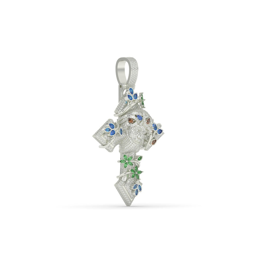 Floral Jesus Gemstone Cross Pendant