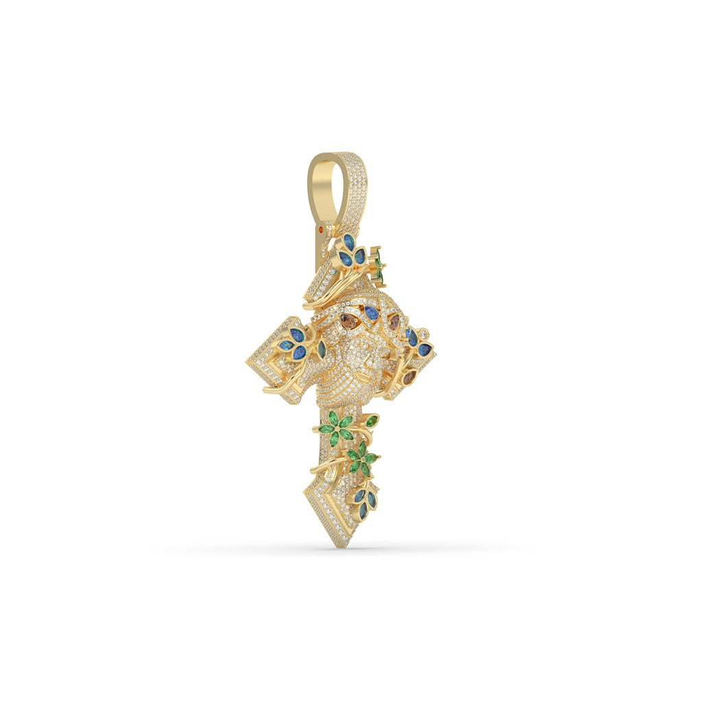 Floral Jesus Gemstone Cross Pendant